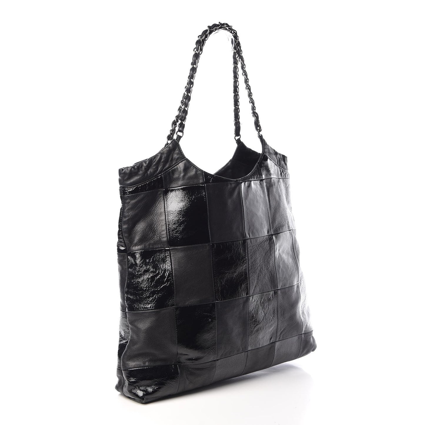 Patent Calfskin Patchwork Brooklyn Tote Black