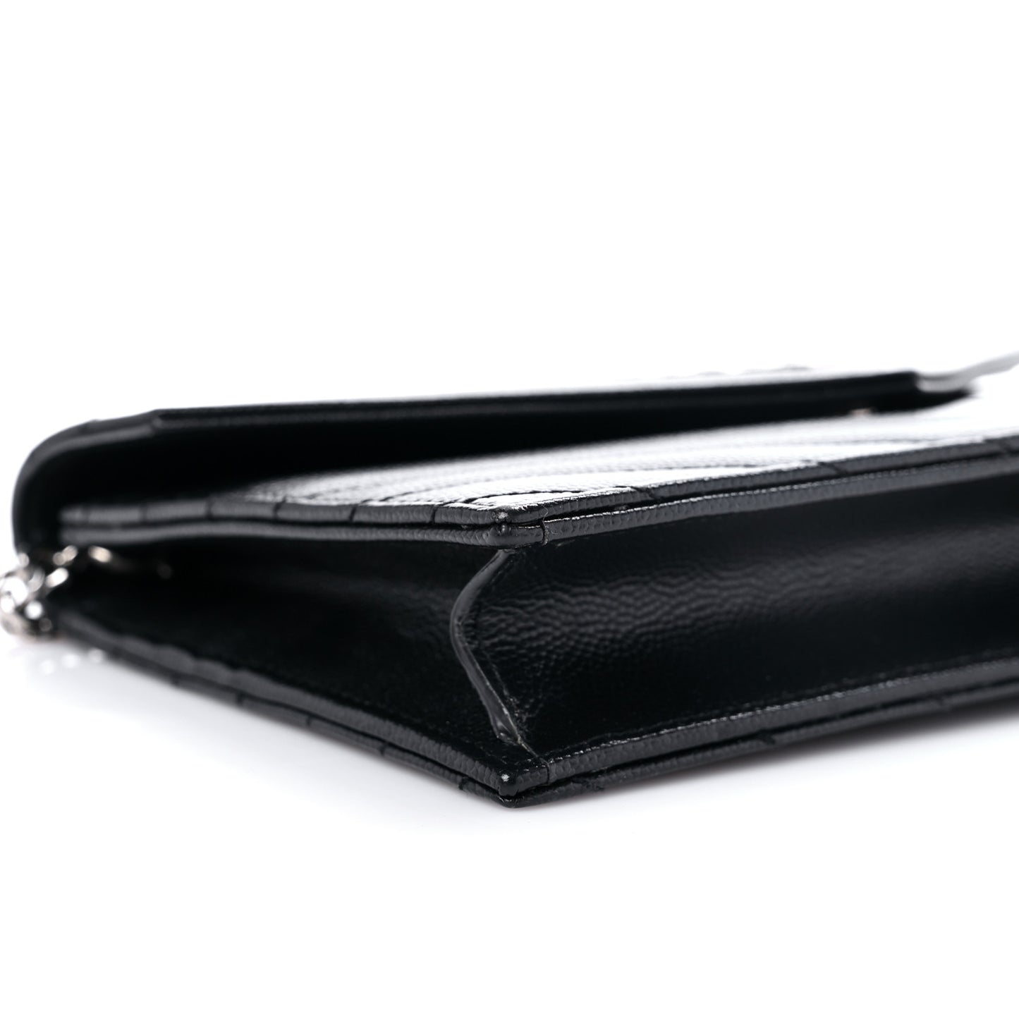 Grain De Poudre Matelasse Chevron Monogram Envelope Chain Wallet Black