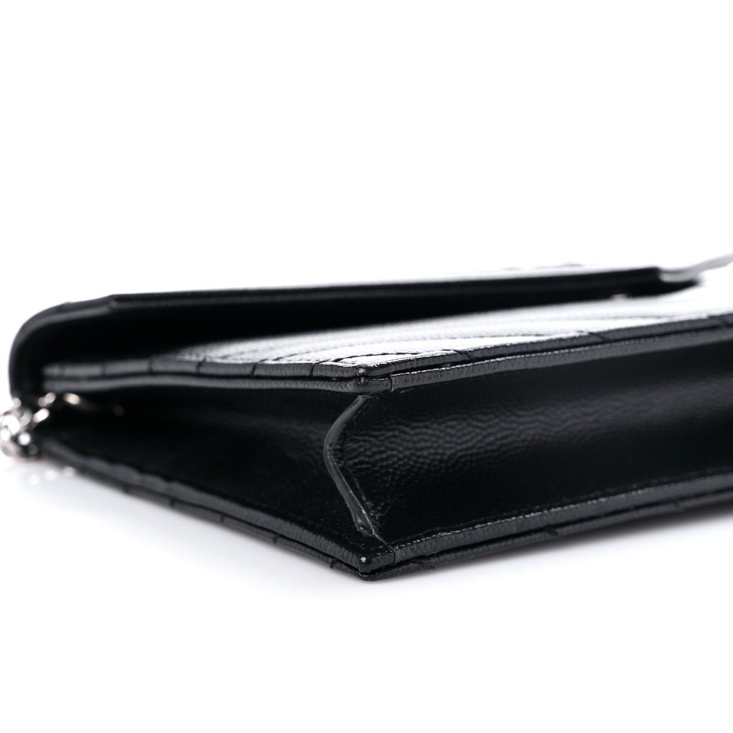 Saint Laurent Grain De Poudre Matelasse Chevron Monogram Envelope Chain Wallet Black 6 of 8