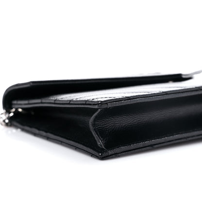Saint Laurent Grain De Poudre Matelasse Chevron Monogram Envelope Chain Wallet Black 6 of 8