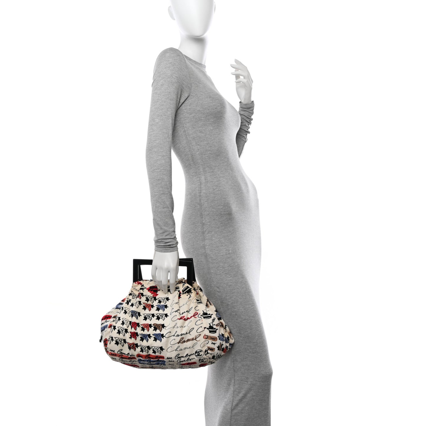 Velour Camellia Print Frame Bag White