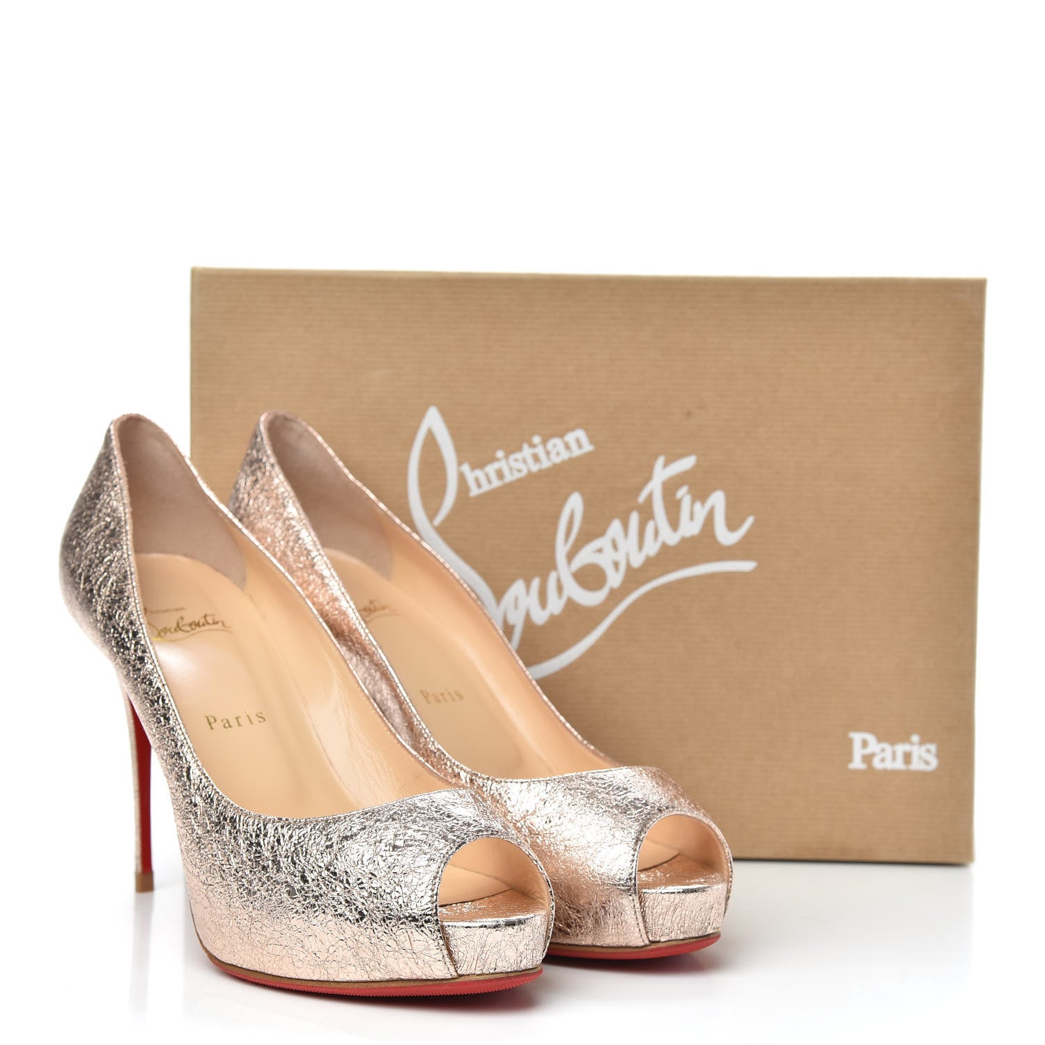 Christian Louboutin Metallic Crinkled Nappa Platform Peep Toe Pumps 39.5 Rose Gold 9 of 9