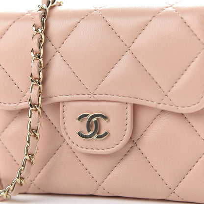Chanel Lambskin Quilted Flap Card Holder On Chain Light Pink 11 of 12