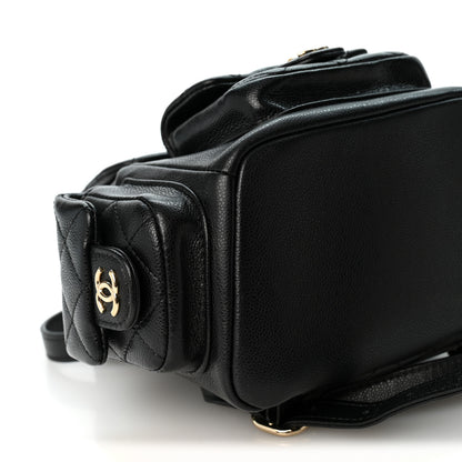 Chanel Shiny Caviar Quilted Small Pockets Drawstring Backpack Black 16 of 19