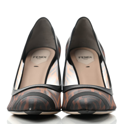 Fendi Technical Mesh Vitello Gommato FF Colibri 85mm Pumps 37.5 Tobacco Moro Black 2 of 7