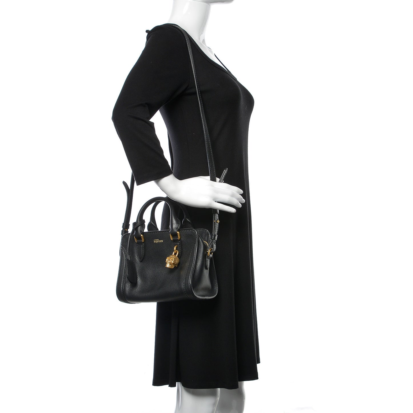 Pebbled Calfskin Mini Padlock Tote Black