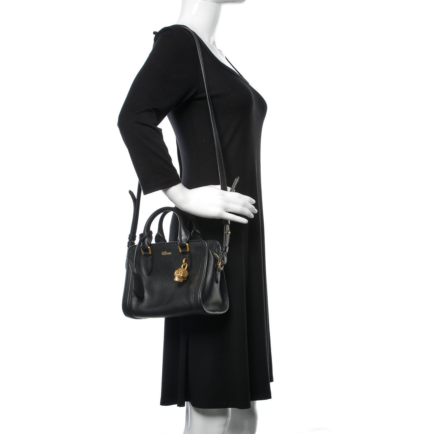 Alexander McQueen Pebbled Calfskin Mini Padlock Tote Black 2 of 10