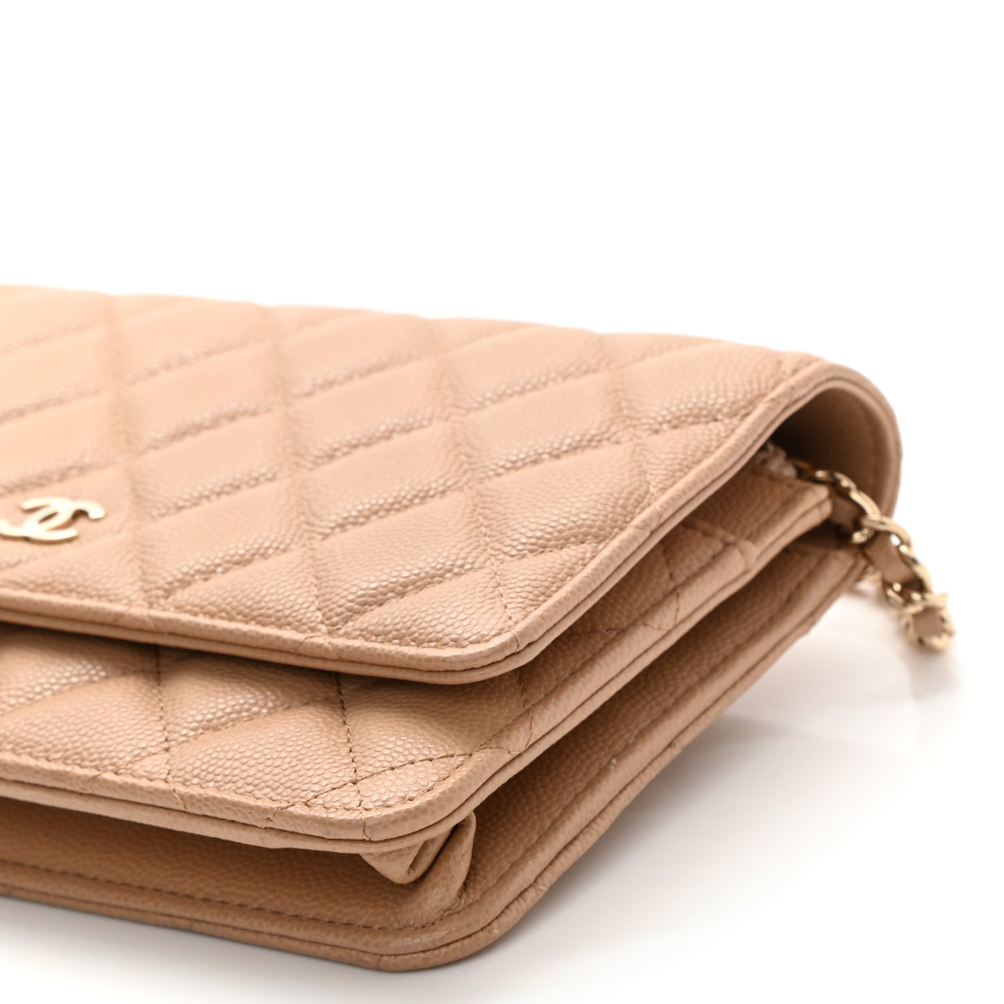 Caviar Quilted Wallet On Chain WOC Beige
