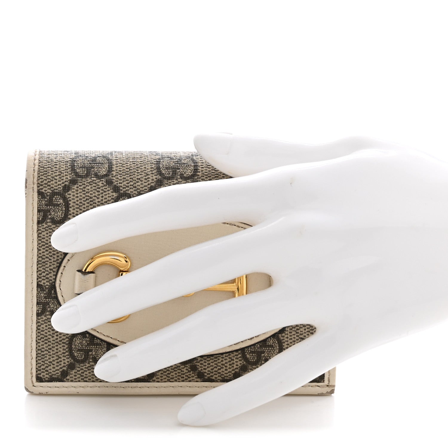Gucci GG Supreme Monogram Azalea Calfskin Horsebit 1955 Card Case Wallet Beige Ebony Mystic White 2 of 14