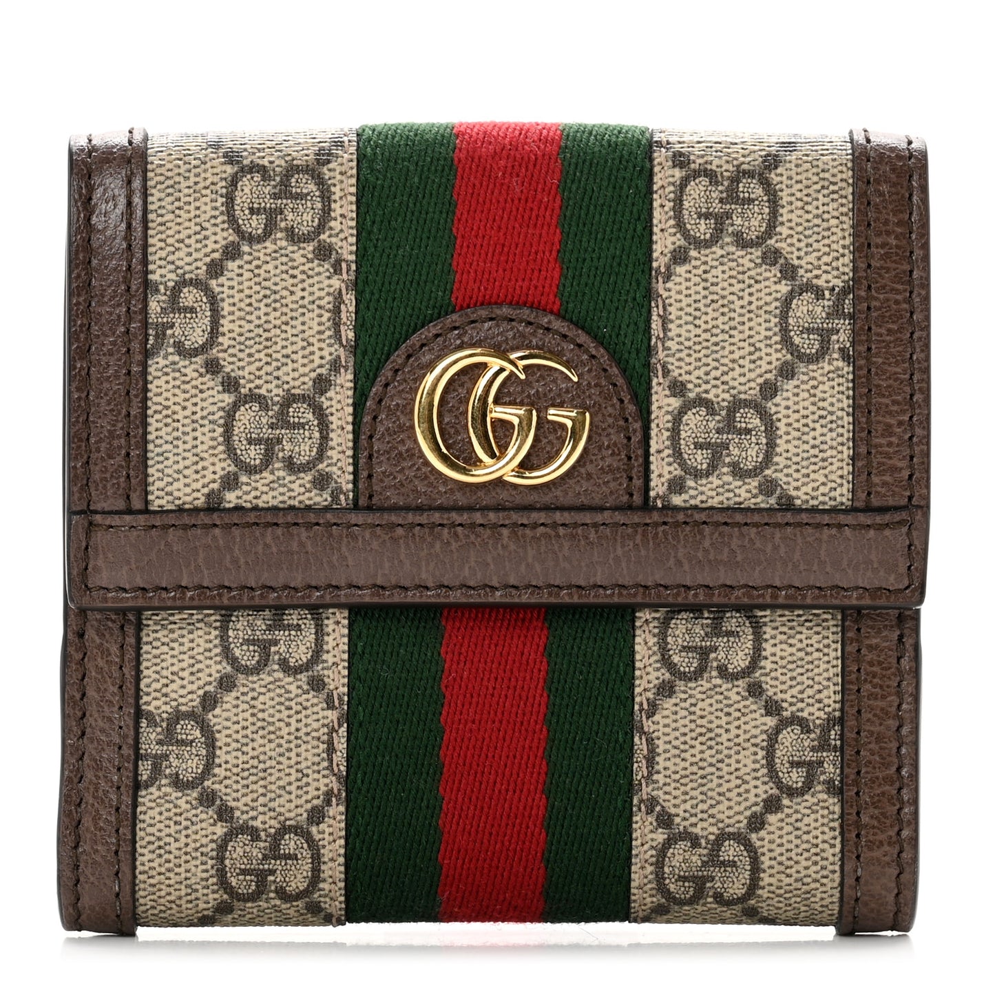 GG Supreme Monogram Web Ophidia French Flap Wallet Beige New Acero