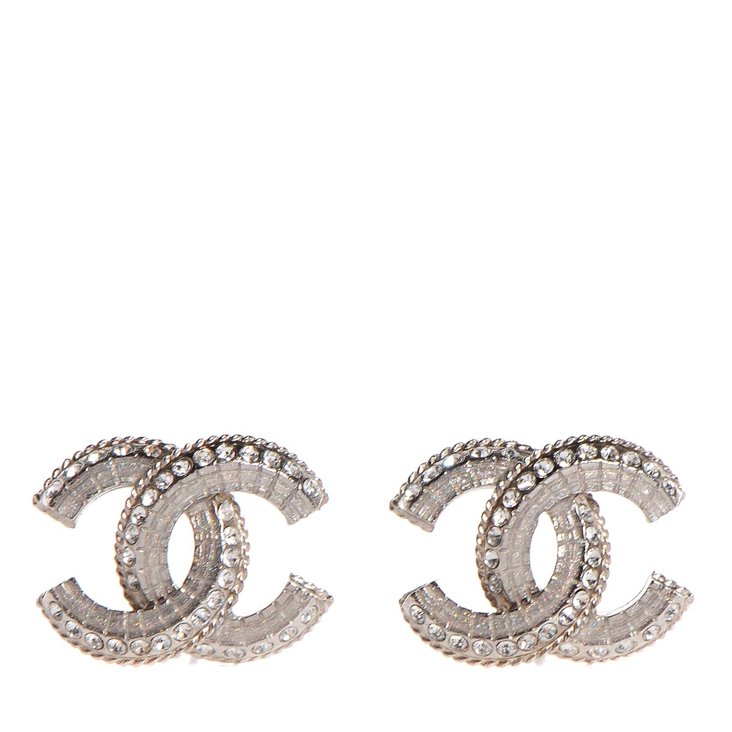 Chanel Crystal CC Earrings Silver 1 of 3