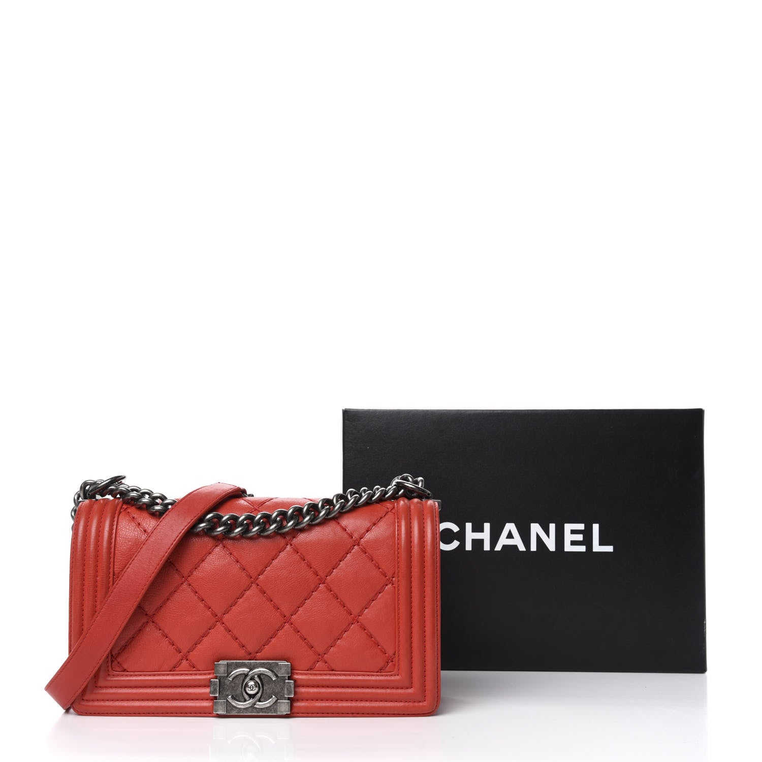 Chanel Calfskin Quilted Double Stitch Medium Boy Flap Red 12 of 12