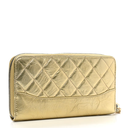 Chanel Metallic Aged Calfskin Quilted Large Gabrielle Zip Around Wallet Gold 3 of 8