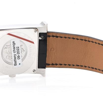 Hermes Stainless Steel Alligator Diamond Bezel Mother of Pearl 26mm Heure H Hour Quartz Watch Noir 6 of 9