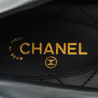 Chanel Lambskin Patent Calfskin Pearl Camellia Cap Toe Pumps 37.5 Black 8 of 8