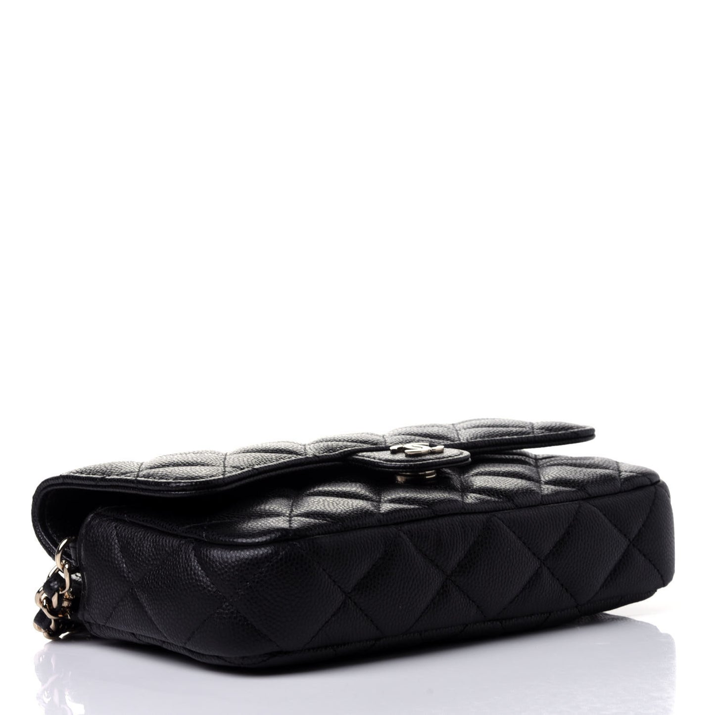 Caviar Quilted Flap Phone Holder With Chain Black