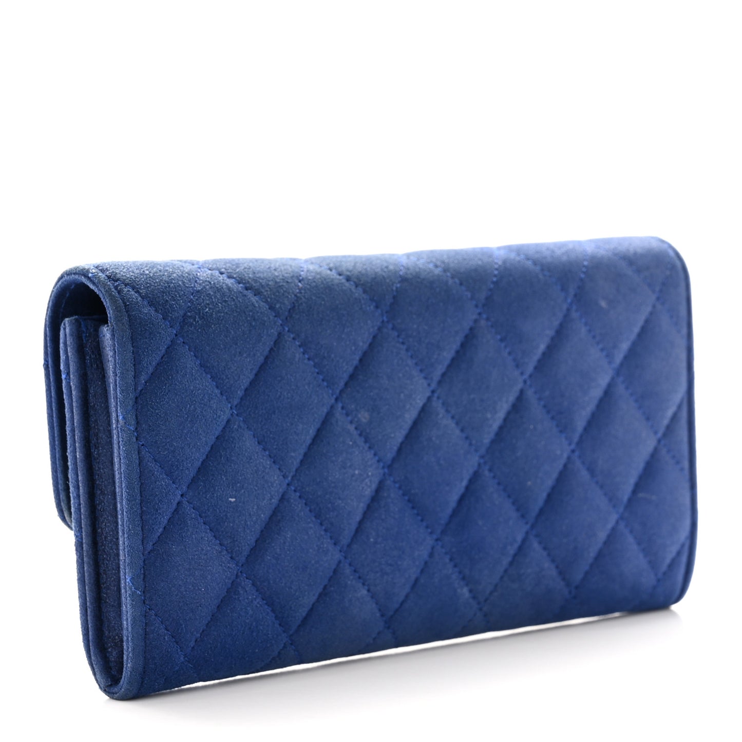 Iridescent Calfskin Quilted CC Large Gusset Flap Wallet Blue