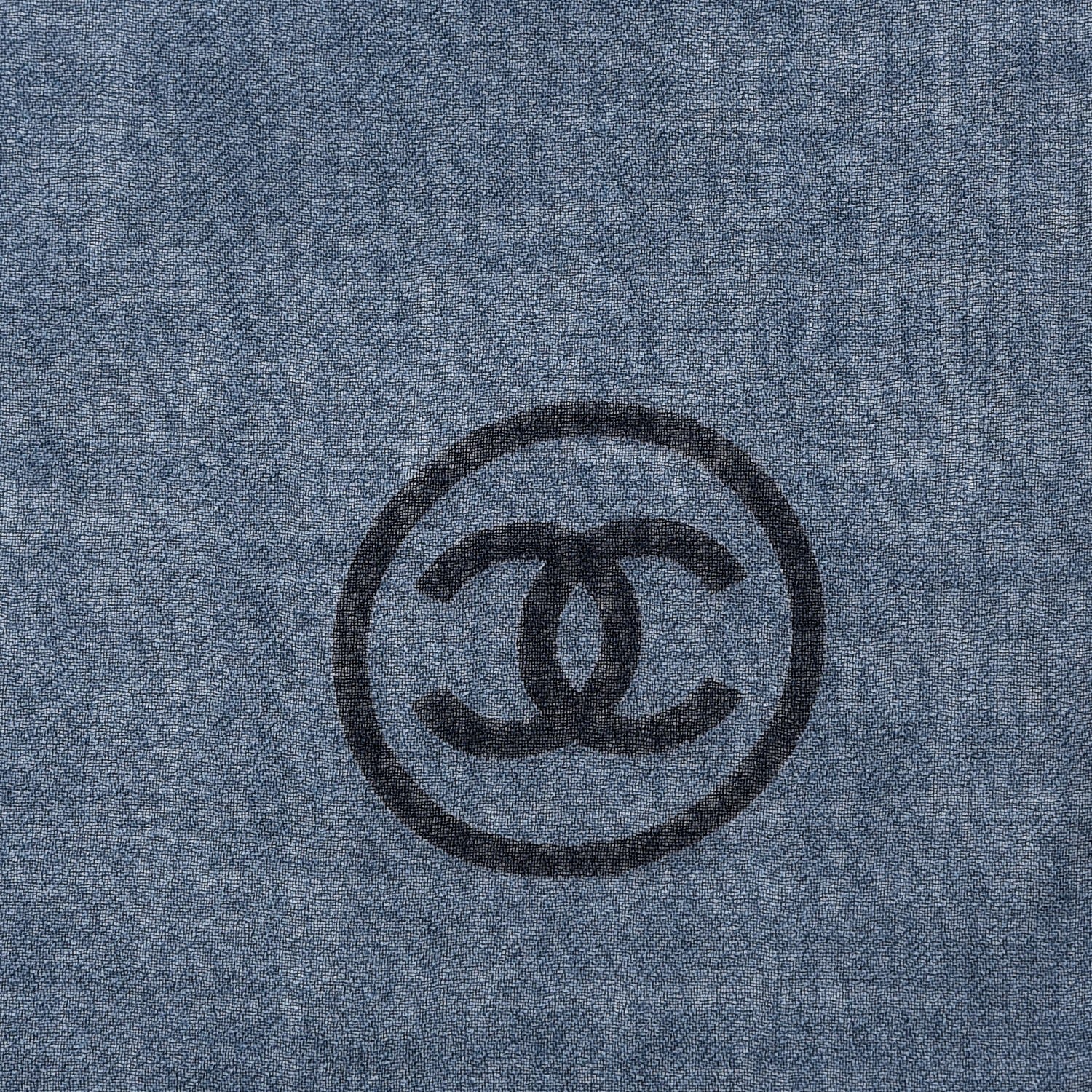 Chanel Cashmere CC Cinema Scarf Blue White 4 of 9