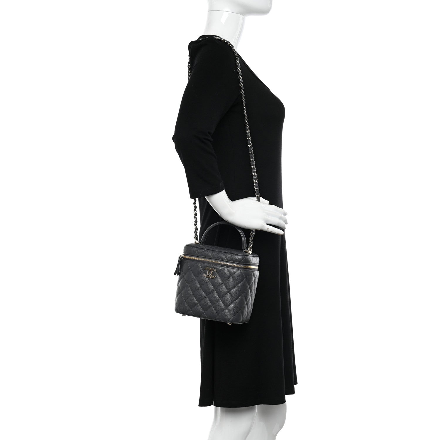Chanel Caviar Quilted Small Top Handle Vanity Case With Chain Dark Grey 2 of 10