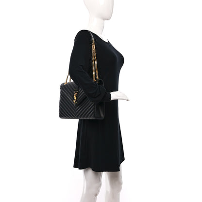 Saint Laurent Grain De Poudre Matelasse Chevron Large Monogram Satchel Black 2 of 9