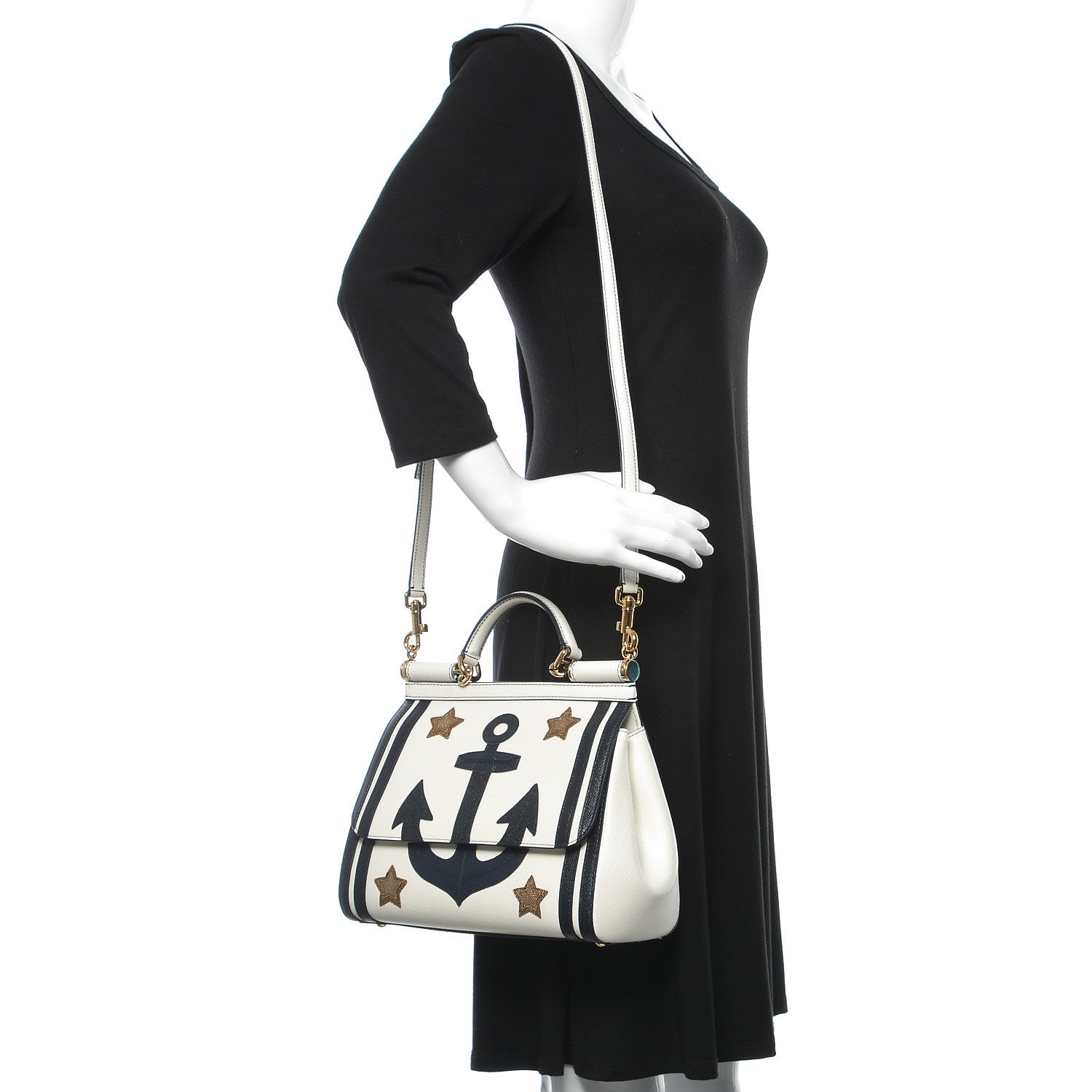Dolce & Gabbana Dauphine Anchor Medium Miss Sicily Satchel White Blue 2 of 9