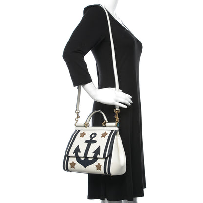 Dolce & Gabbana Dauphine Anchor Medium Miss Sicily Satchel White Blue 2 of 9