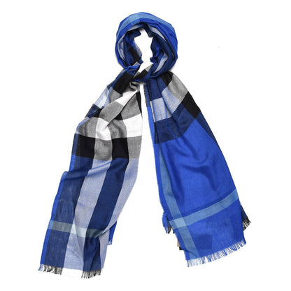 Burberry Silk Cashmere Half Mega Check Scarf Cobalt Blue 1 of 5