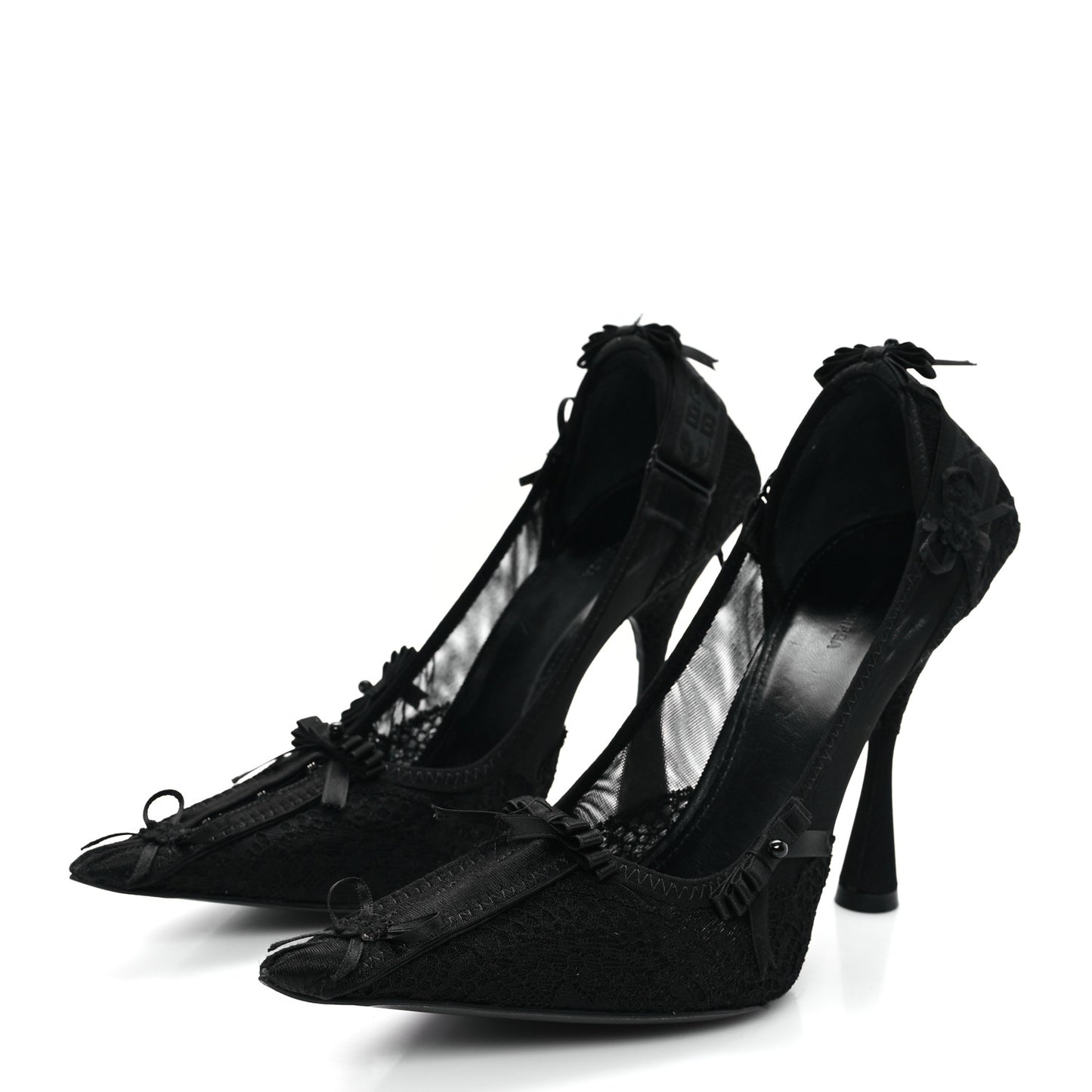 Lace Mesh Lingerie Square Bow Knife 80mm Pumps 37.5 Black