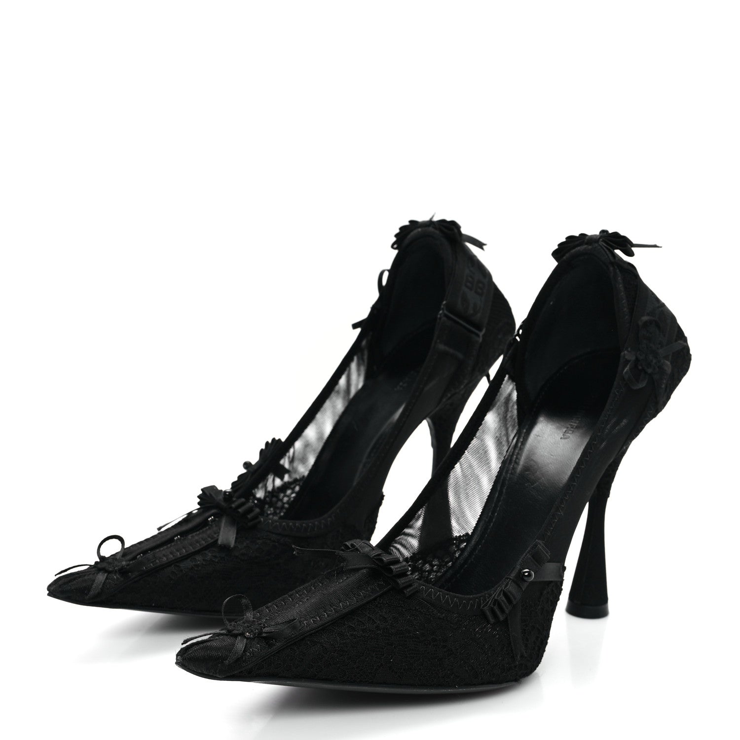 Balenciaga Lace Mesh Lingerie Square Bow Knife 80mm Pumps 37.5 Black 4 of 9