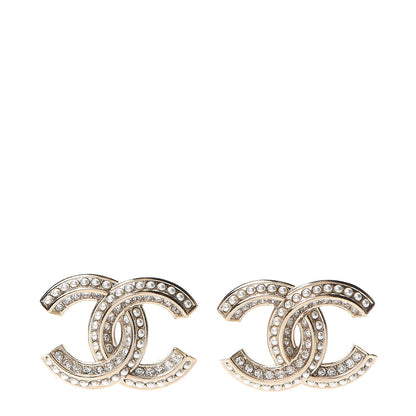 Chanel Crystal Pearl Chain Mania CC Earrings Gold 1 of 5
