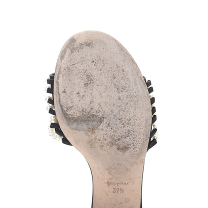 Chanel Felt Pearl Flat Sandals 37.5 Black 8 of 11
