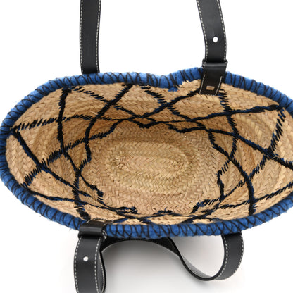 Loewe Embroidered Raffia Basket Tote Bag Natural Black Blue 4 of 11