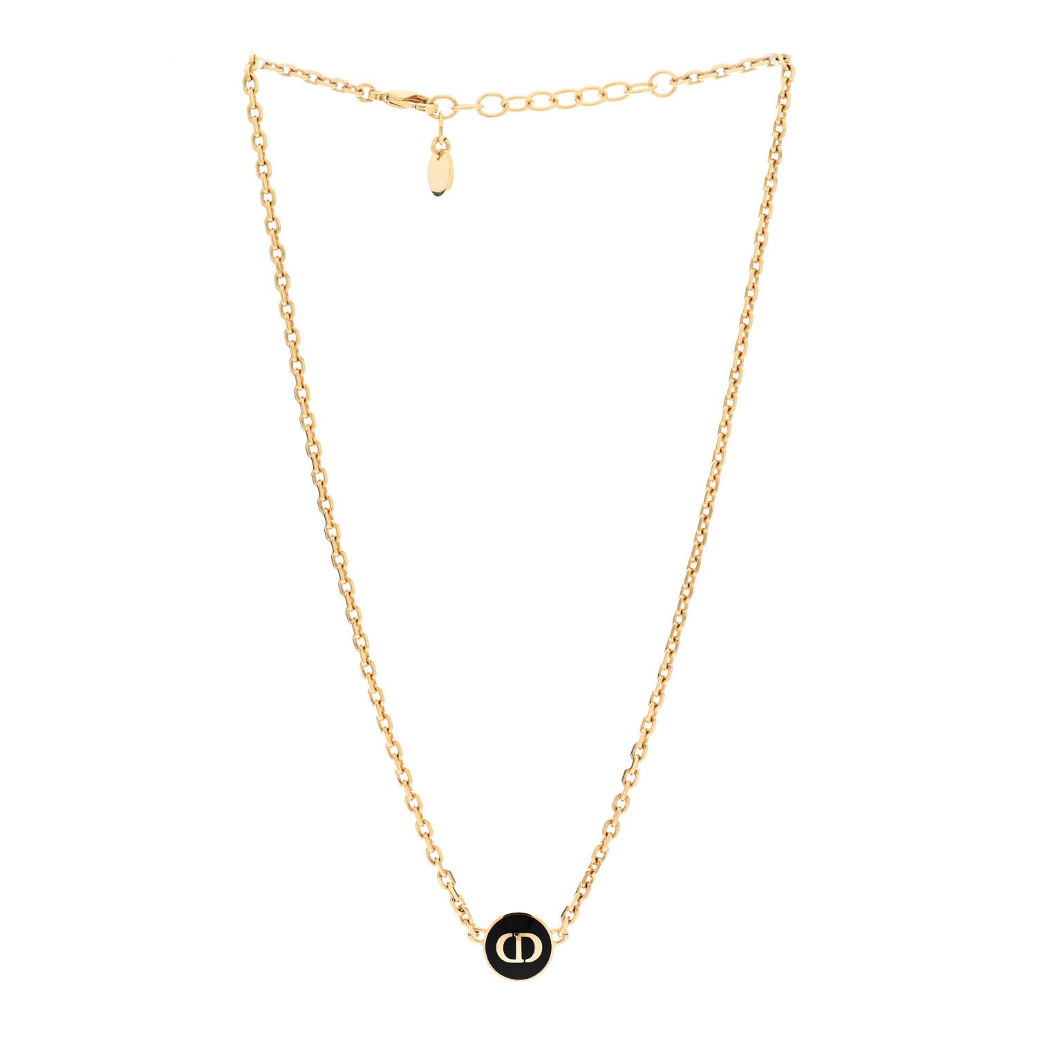 Christian Dior Metal CD Logo Necklace Gold Black 3 of 6