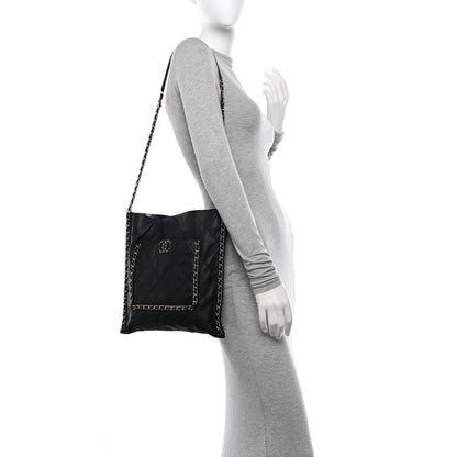Chanel Calfskin Quilted Chain Flat Tote Black 2 of 10