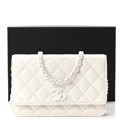 Chanel Shiny Lambskin Quilted Monochrome Wallet on Chain WOC White 12 of 12