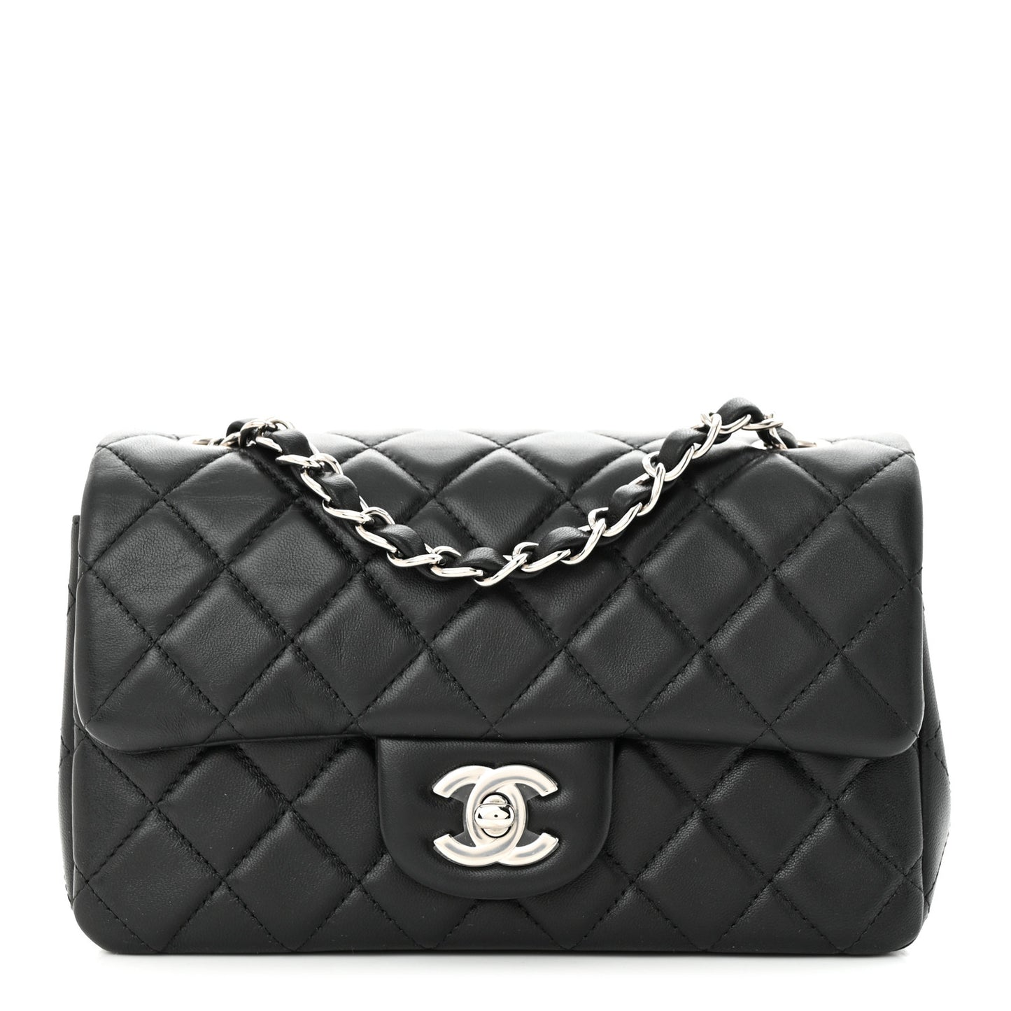 Lambskin Quilted Mini Rectangular Flap Black