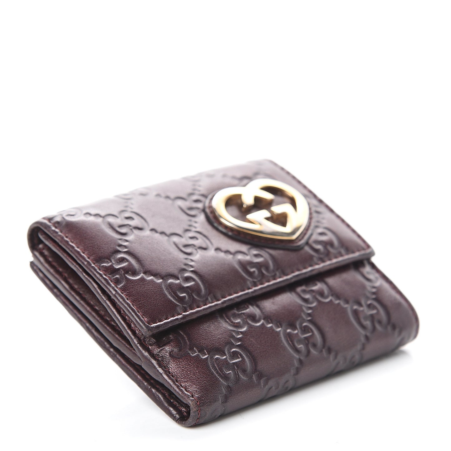 Guccissima Lovely Heart French Flap Wallet Brown