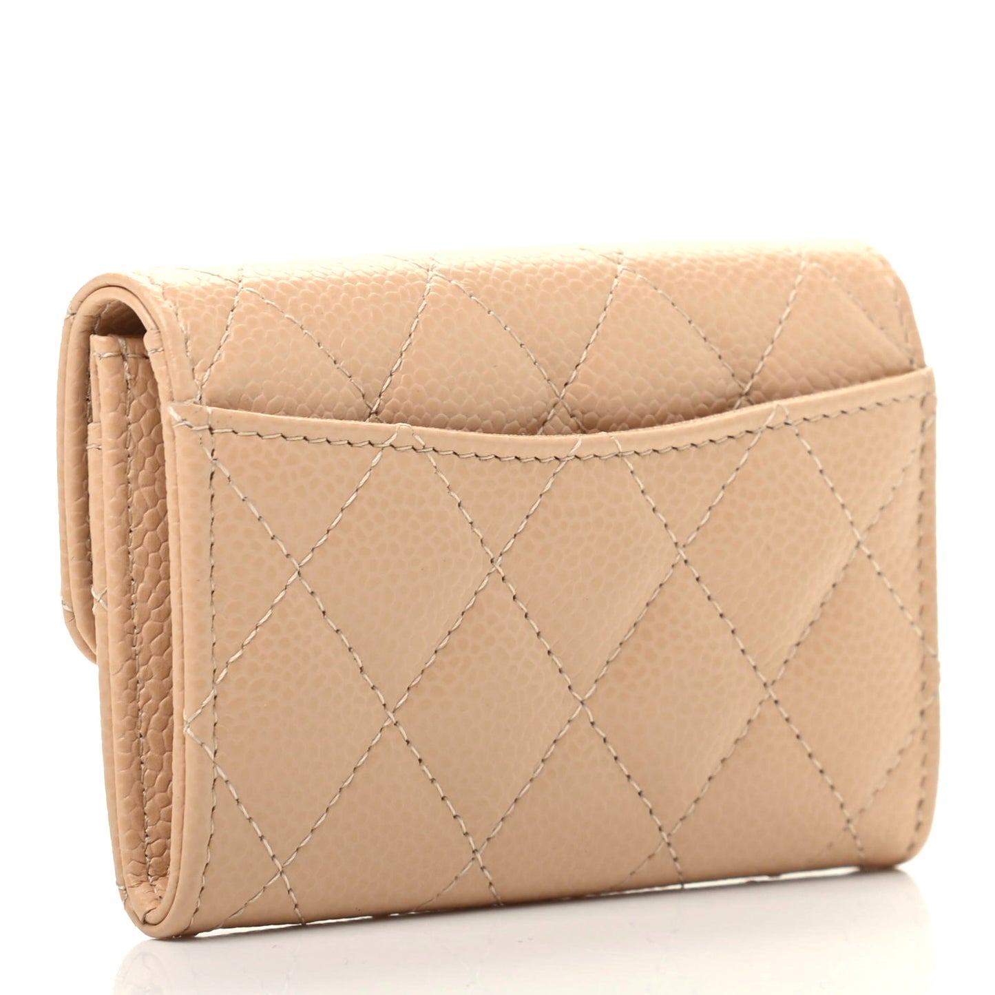 Caviar Quilted Flap Card Holder Wallet Beige