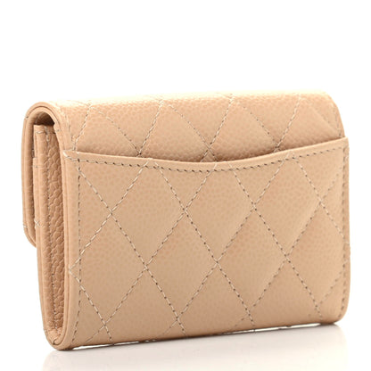 Chanel Caviar Quilted Flap Card Holder Wallet Beige 3 of 9