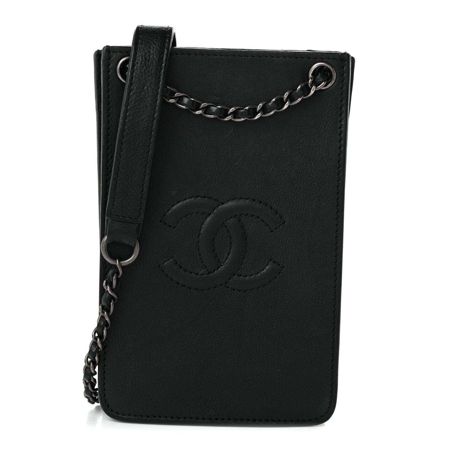 Calfskin CC Phone Holder Crossbody Black