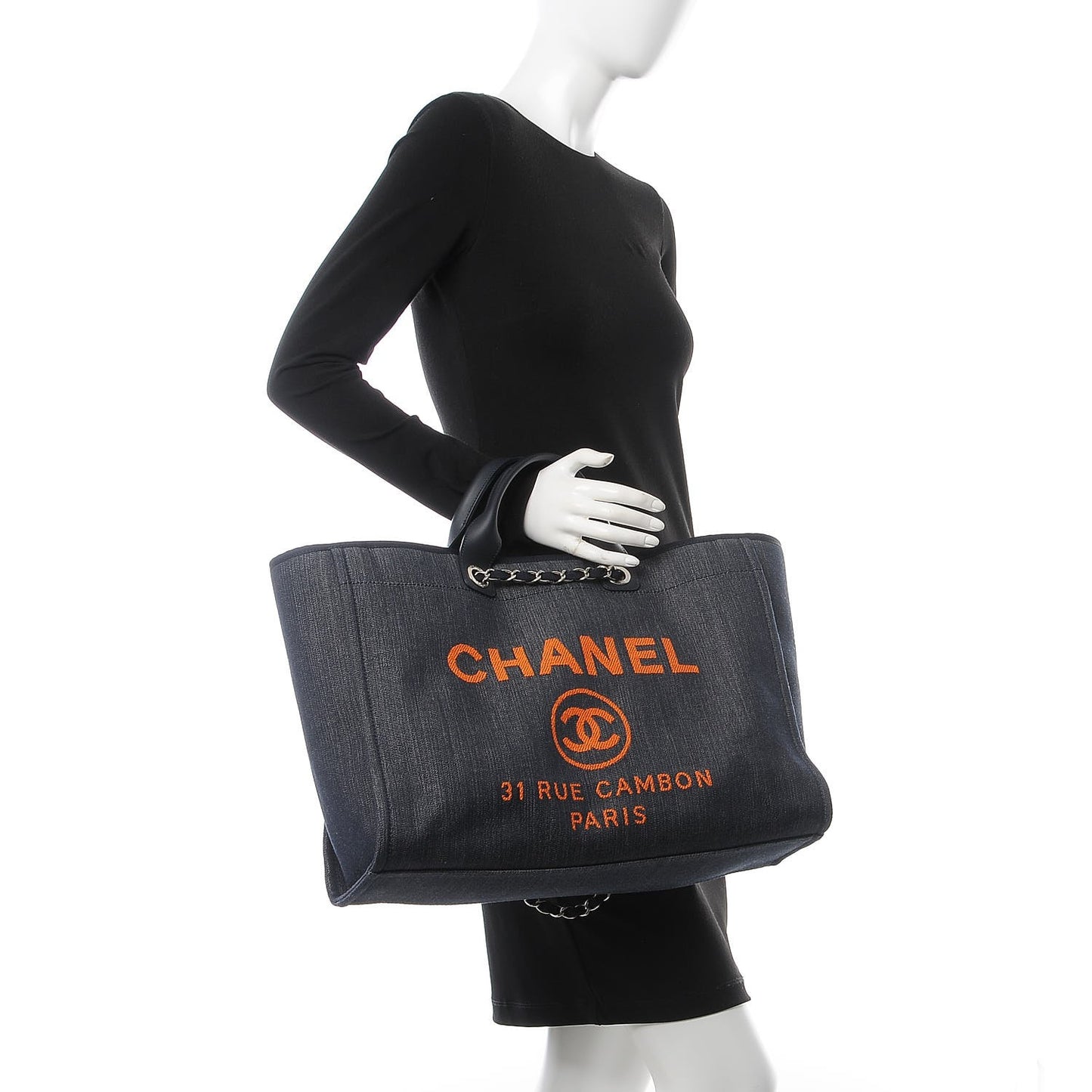 Denim Extra Large Deauville Tote Blue Orange