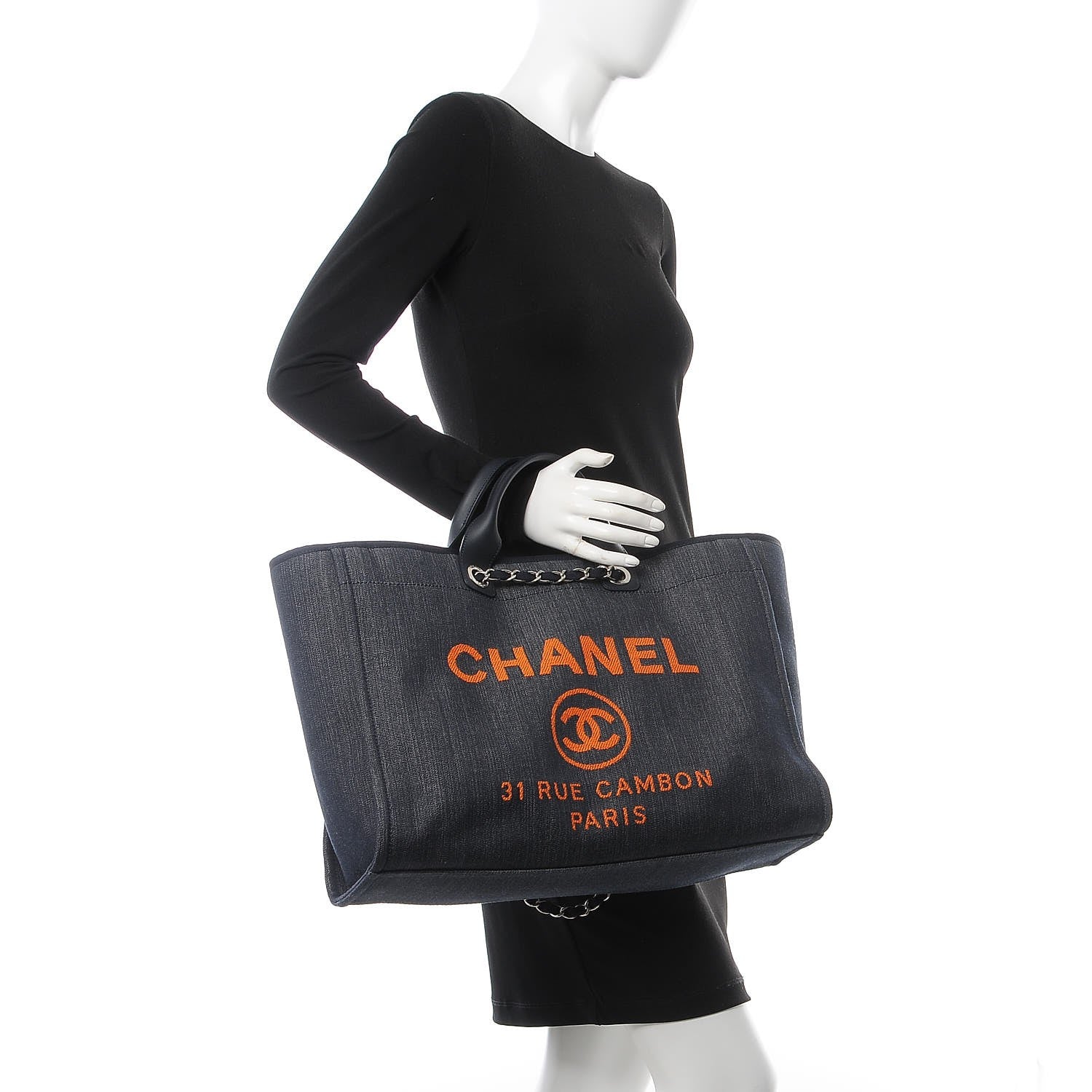 Chanel Denim Extra Large Deauville Tote Blue Orange 2 of 8