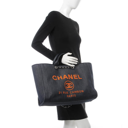 Chanel Denim Extra Large Deauville Tote Blue Orange 2 of 8