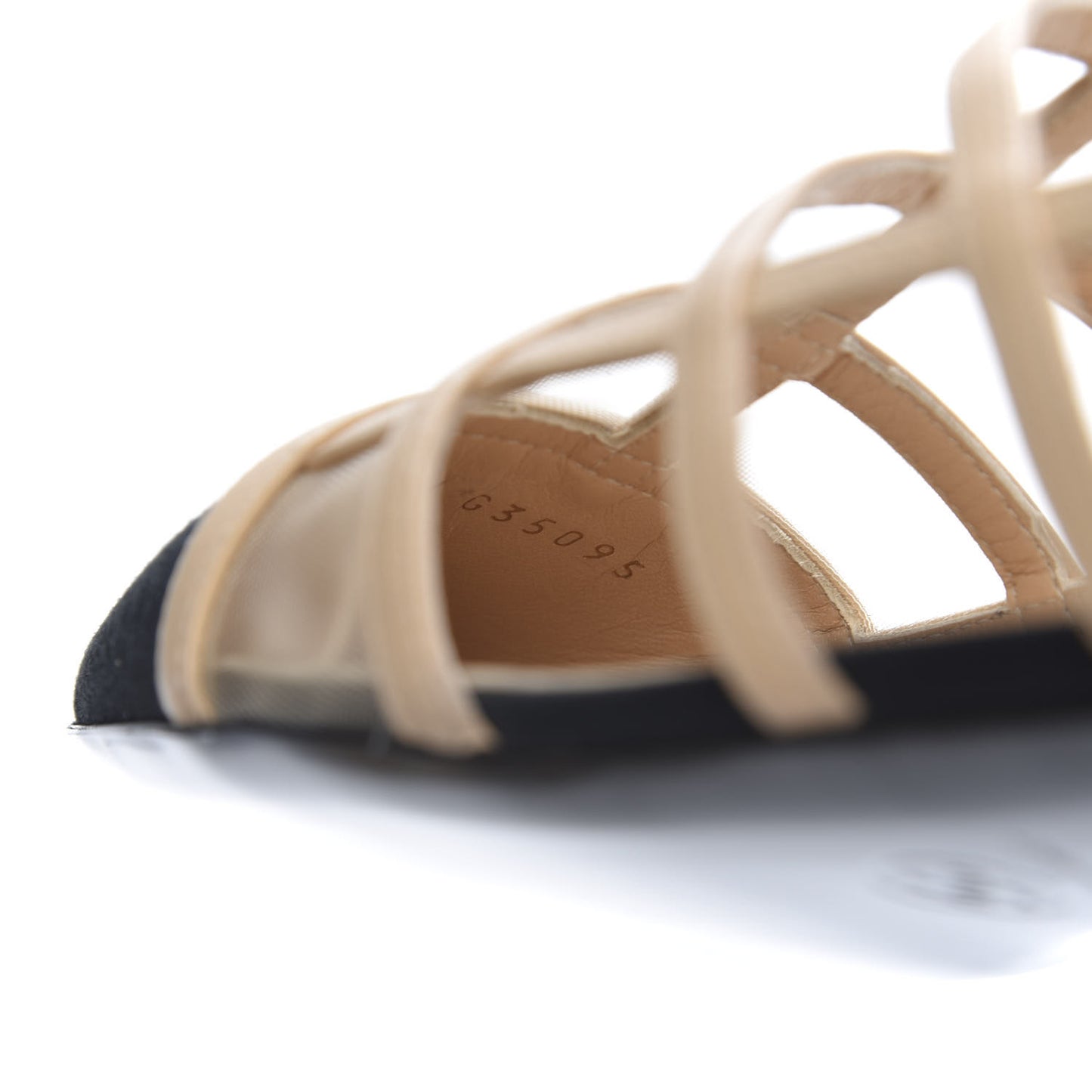 Goatskin Grosgrain Cap Toe CC Gladiator Sandals 37.5 Beige Black
