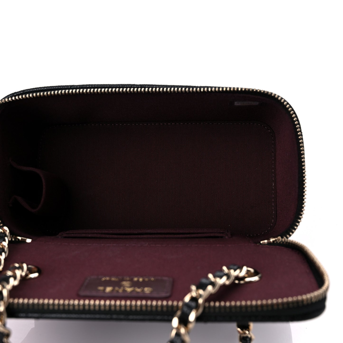 Caviar Quilted Small Vanity Case With Chain Black