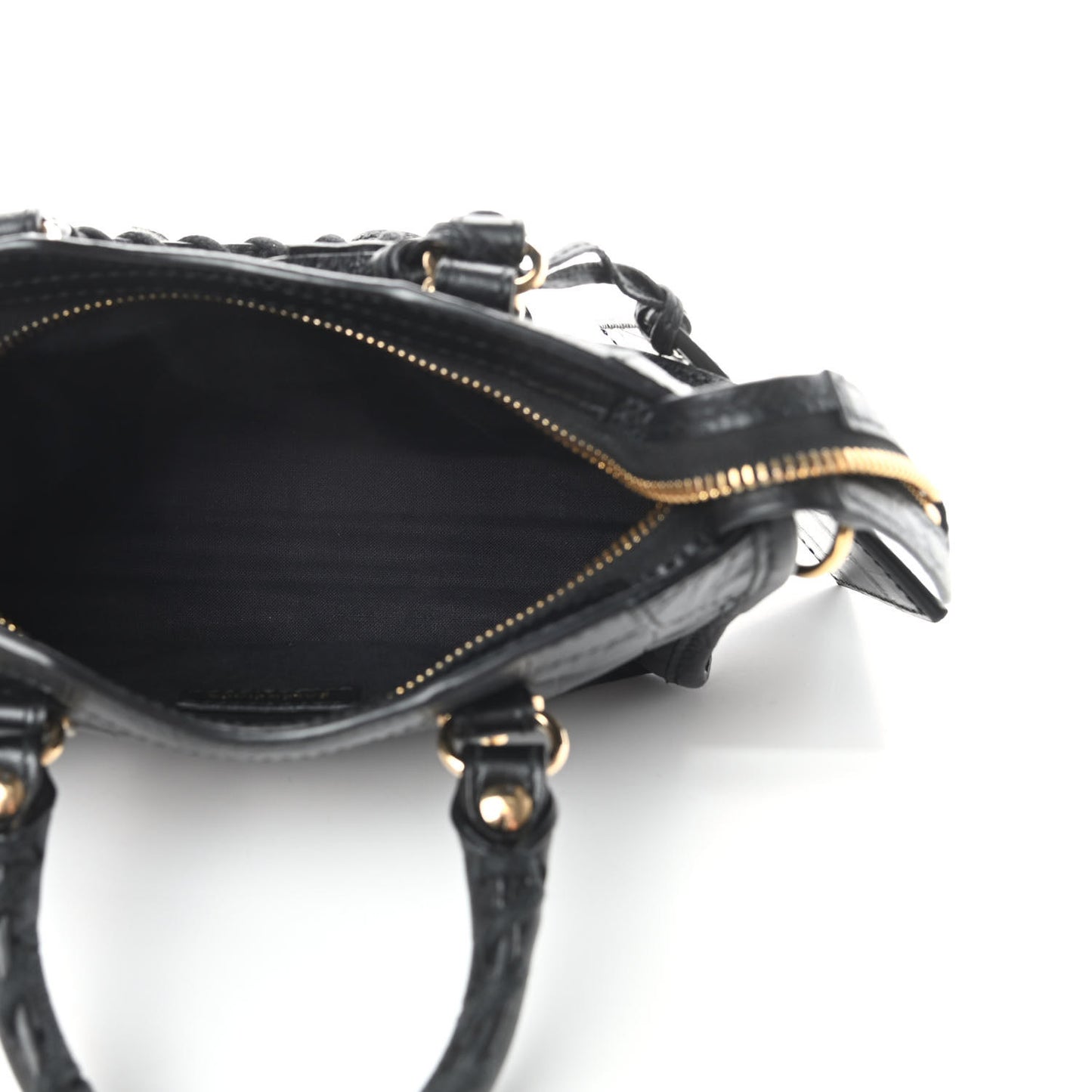 Calfskin Crocodile Embossed Gold Metallic Edge Hardware Nano City Black