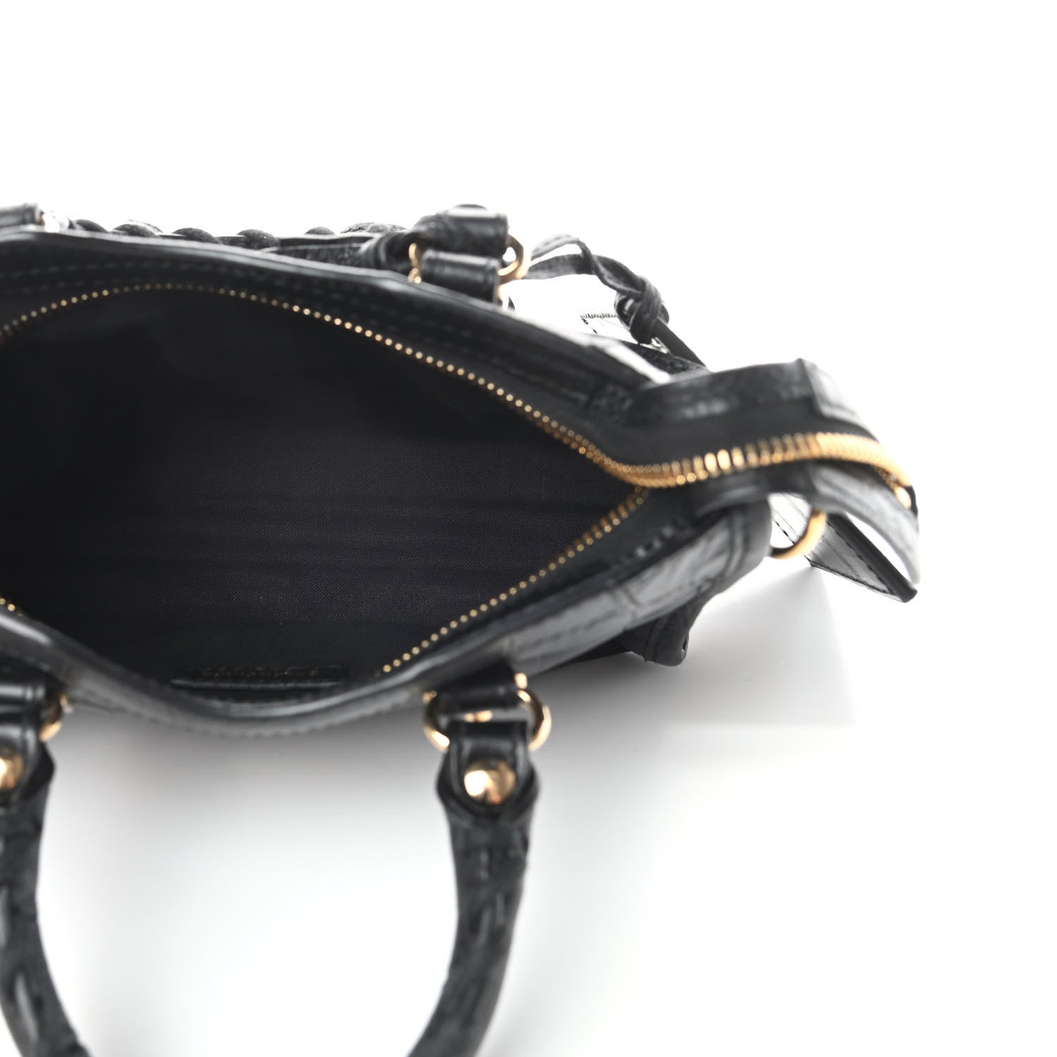 Balenciaga Calfskin Crocodile Embossed Gold Metallic Edge Hardware Nano City Black 5 of 13