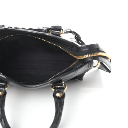 Balenciaga Calfskin Crocodile Embossed Gold Metallic Edge Hardware Nano City Black 5 of 13