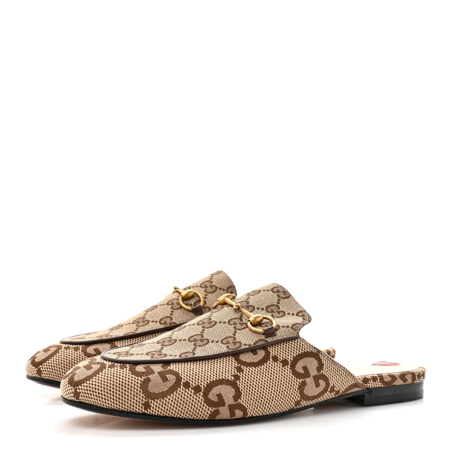 Gucci Monogram Jumbo GG Malaga Kid Womens Princetown Slippers 40.5 Camel Ebony New Acero Beige 3 of 8