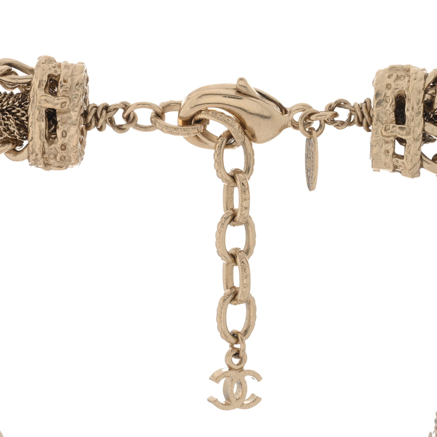 Chanel Tweed Effect Multi Strand CC Large Pendant Necklace Gold 3 of 3